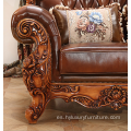 sofás europeos de madera de roble macizo de cuero marrón